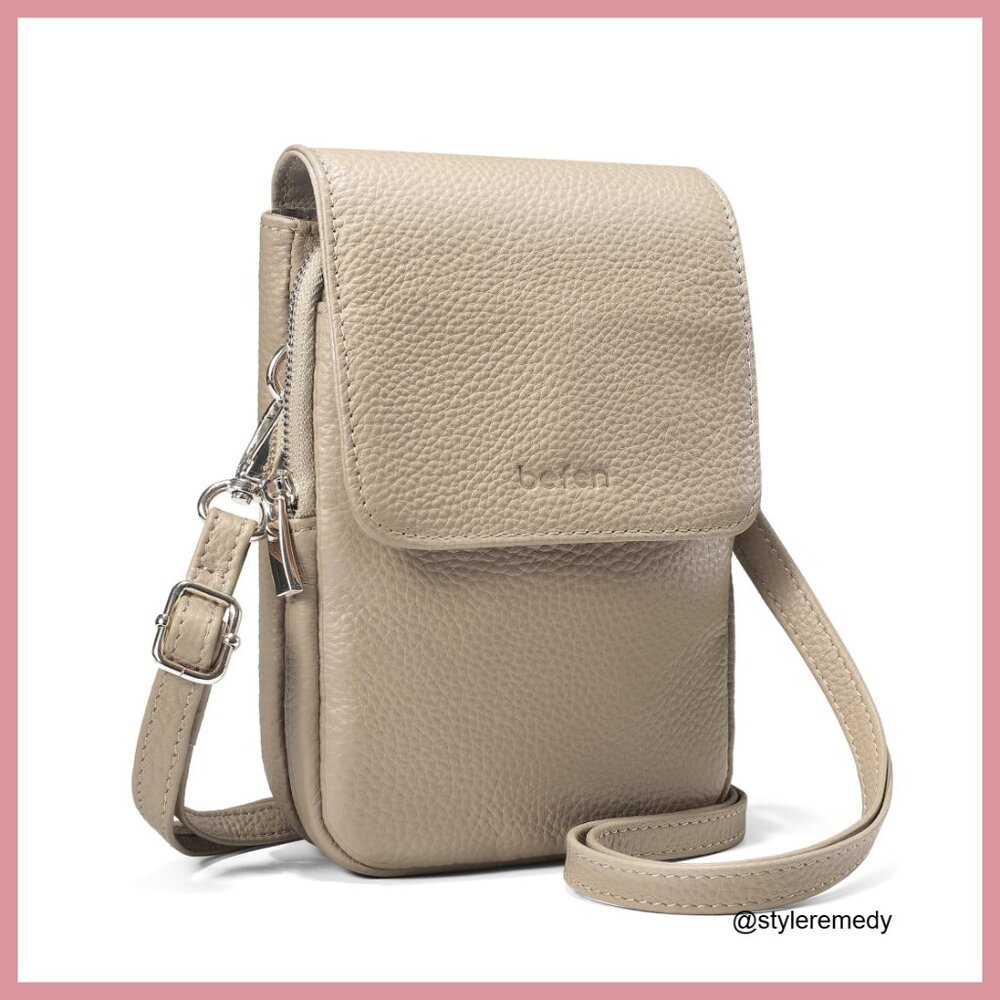 Genuine Leather Crossbody Bag with RFID Blocking Card Slots